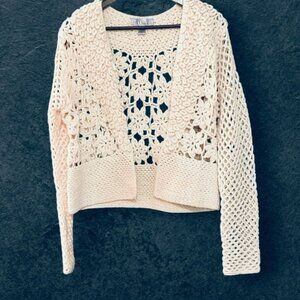 Nine & Co Nine West Eggnog Crochet Cardigan Women's Sz L